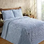 Better Trends Ashton Collection Chenille Bedspread Set Ultra-Soft 100% Cotton with Medallion Design, Full/Double, Blue