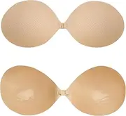 [Nimiah] Sticky Bra with Breathable Holes,Invisible Push up Adhesive Bra Backless Strapless Bra for Women Beige