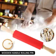Rolling Pin Food Grade Silicone Non-Stick Fondant Roller Wooden Handle qrAnO