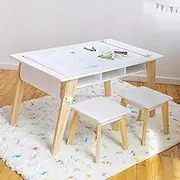 Axel Craft Play Table Set with 2 Chairs – Kids Art & Activity Table with Paper Roll, Storage Compartments & MDF Surface | MDF Table for Bedrooms, Playrooms, Libraries, & Classrooms | Home Furnishing