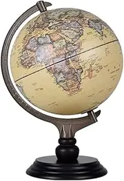 Antique Illuminated LED World Globe - Rotating Desktop Geography Globe with Wooden Base for Kids and Home Decor