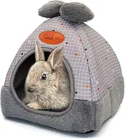RANYPET Bunny Bed Warm Guinea Pig Cave Beds Cute Bowknot House Big Hideouts Cage Accessorie for Dwarf Rabbits Hamster Bunny Ferrets Rats Hedgehogs Chinchilla Grey