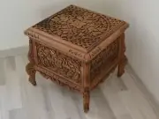 Walnut Wood Coffee Table Hand Carved, Traditional Center Table with Storage Part