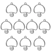 10Pcs Mushroom Shaped Alloy Open Back Bezel Pendants Resin Frame, Black