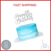 Silver Glitter Happy 16th Birthday Cake Topper - 16th Birthday Cake Topper, 16th
