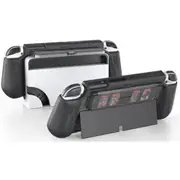 Kiwihome Switch OLED Mecha-style Dockable Protective Case for Nintendo - Black with Built-in Game Card Slot Case - Enhanced Support [X003R94DTB]