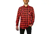 Mens 100% Cotton Flannelette Shirt Long Sleeve Check Authentic Flannel - Red/Black