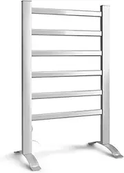 Devanti Heated Towel Rail, Aluminum Electric Towels Rack Warmer Clothes Rails Airer Drying Racks Bathroom Holder Wall Mounted Free Standing Clothe Heater Dryer, 100W 3 Min Warm 40-50°C 6 Rods Silver