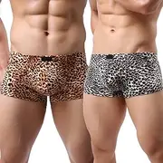 [Mobarta] Mens Sexy Boxer Briefs Leopard Print Underwear Low Rise Breathable Men Trunks Shorts Underpants
