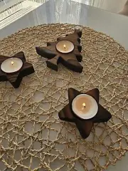 Rustic Charred Christmas Tree and Star Table Tealight Holders Nativity Scene