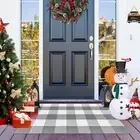 Buffalo Plaid Outdoor Rug 2x3 Cotton Woven Rug Grey and White Checkered Rug W...