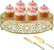 Gold Wedding Cake Stand 12 Inch, Portable Metal Round Cupcake Stand, Dessert Display Stand with Cake Knife, Table Stands for Organizer and Decoration