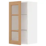 METOD wall cabinet w shelves/glass door, white/Vedhamn oak, 40x37x80 cm