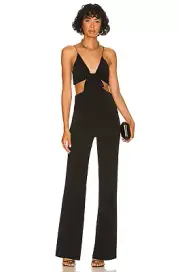 Alice + Olivia Womens Havana Cut-Out Front Tie Wide Leg Jumpsuit Size 10 NWT
