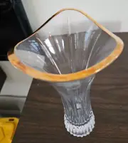Mikasa Trumpet Vase "Golden Lights" Hand Blown Glass Wavy Brass Rim
