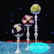Set of 3 Wedding Flower Feather Ball Floral Stand/Pillar Candle Holder White