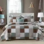 Quilt Set King Size, 100% Cotton King Quilt, Brown Green White Patchwork Plai...