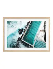 [Profile Australia] Australian Made Bondi Icebergs Doing Laps Art Print A1 Frame in Natural