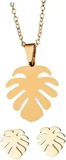[CATIEBYE] 1 Set Monstera Leaf Jewelry Necklace and Earring for Women Lightweight Durable for Birthday and Valentine Day