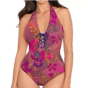 Skinny Dippers‎ Miraclesuit Swimsuit Womens M Tangerang Sirena Floral One-Piece