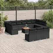 Outdoor Furniture Set with Table, Chairs, Cushions for Patio, Garden, Balcony - 14 Piece Poly Rattan Conversation Set