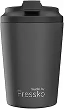 made by Fressko Reusable Coffee Cup - Stainless Steel Insulated Mug - Leak Proof Travel Cup for Hot/Cold Drinks - 3 Hr Heat Retention - Fits Car Holders & Coffee Machines - Black - 8oz 227ml