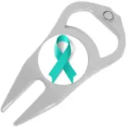 Teal Ribbon Golf Ball Marker Divot Repair Tool Bottle Opener