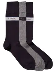 [Calvin Klein] Stripe Cotton Socks 3 Pack in Navy, Charcoal Heathe