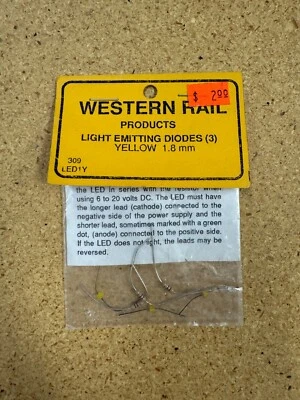 Western Rail Products Light Emitting Diodes (3) Yellow 1.8mm NOS 309 LED1Y
