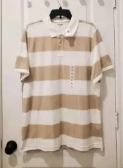 NWT Old Navy Mens Go Dry Polo Shirt Beige and White Striped Size XL