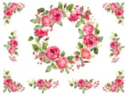 Shabby Pink Wreath Corners Swags Roses Peonies Flowers Transfers Decals FL484