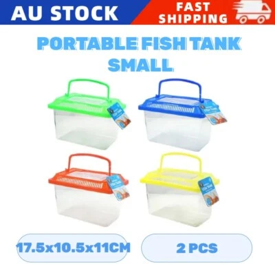 2x Portable Fish Tank Handheld Critter Insects Reptile Goldfish Cages Small Size