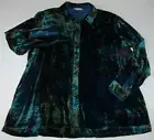 NWT John Mark BLUE/GREEN OMBRE VELVET Button-Front Tunic Top Blouse L GORGEOUS