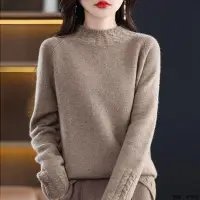 在飛比找Yahoo!奇摩拍賣優惠-安迪絨半高領針織女新款洋氣毛衣寬松顯瘦內搭上衣百搭純色打底衫