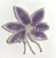 Lot of 2 Lavender Flower Floral Beaded Sequined Sew-On Applique Craft Patch VTG