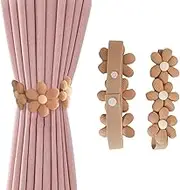 Zakrafo 2 Pcs Flower Curtain Tiebacks Simplicity Curtain Ties with Buttons,Decorative Curtain Tie Backs for Curtains Bedroom Window (Brown)