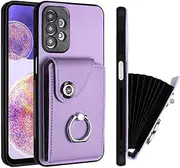 Case Compatible with Samsung Galaxy A23 (165.4mm) Wallet Magnetic Clasp [PU Leather + Shell + Card Holder] Ring Kickstand Purple