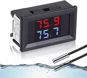 IS Icstation Digital Thermometer with 2 NTC Waterproof Probes LCD Temperature Gauge Sensor DC 4-28V Fahrenheit Dual Display for Aquarium Vehicle Fish Tank Refrigerator