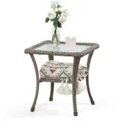 Gardenbee Coffee Table 19.7" x 19.7" Square Water Resistant Steel Frame Brown
