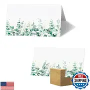 Whaline 100Pcs Eucalyptus Greenery Place Cards 3.5 x 2 Inch Green Leaves Tent