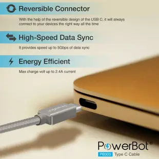 美國PowerBot PB303 高速傳輸充電線TYPE-C 充電線 1.2m 強強滾2.1a 5G