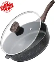 12" Nonstick Deep Frying Pan w/ Lid Granite Skillet Induction PFOA Free Cookware