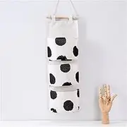 JSEIAJB Cotton Black White Pattern Cotton Linen Hanging Storage Bag 3 Pocket Wall Hanging Wardrobe Hanging Bag(White-Dinosaur Doodle4)
