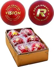 ROVIA Vision Cricket Ball - RSAC 1011-6 Pieces Match Grade Cricket Leather Ball - Hand Stitched with Cork Centre - Ideal for Professional and League Use, 156g - Red
