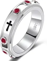 LYTTMAB 6MM Sterling S925 Silver Rosary Spinner Ring For Men, Finger Decade Rosary Ring For Women, Catholic Anxiety Fidget Ring