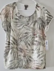 Chico's Palm Leaf Print Sequin Top Blouse Size 1 ( Women's 8/10) NWT $55 Casual