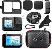 Vamson Silicone Sleeve Case for GoPro Hero 13 Black,Storage Case & Battery Side Cover&Screen Protectors& Lens Caps&Lanyard for Go Pro Hero 13 Black Accessories Kit - Black