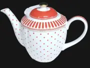 GRACE Gracie CHINA TEAPOT NEW Tall Red White Polka Dots and Stripes Gold