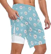 [ZZXXB] Pomeranian Dog Footprint Athletic Shorts for Men with Pockets 2 in 1 Quick Dry Running Shorts S-3XL