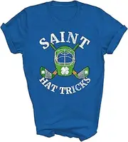 [MIRABOZZI] St Patrick's Day Saint Hat Tricks Hockey Shamrock Field Ice Hockey Player Fans Gift Unisex Shirt T-Shirt (Royal;L)